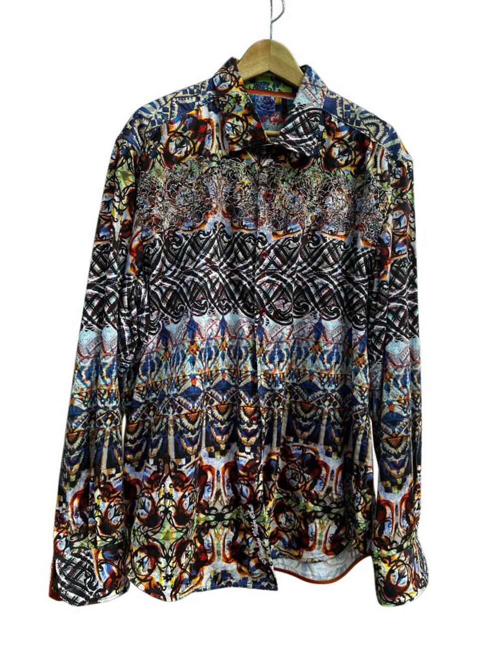 Robert Graham Embroidered Art Shirt Mens Button Front Luxury Designer